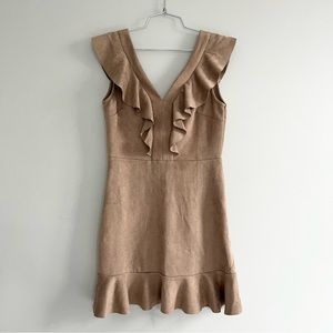 She + Sky Tan Faux Suede Ruffle Dress